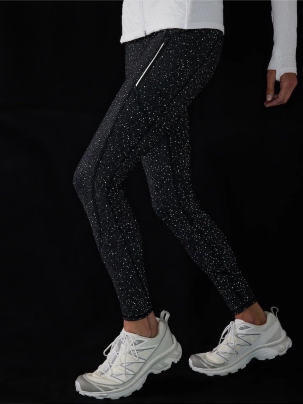 Athleta Rainier Tight, Lined, Black Cosmos Reflective Run, Size M